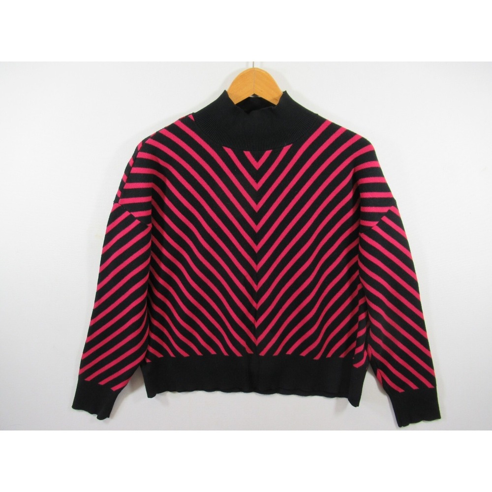 New York & Company Mockneck Dolman Sweater Women Large Pink/Navy Chevron